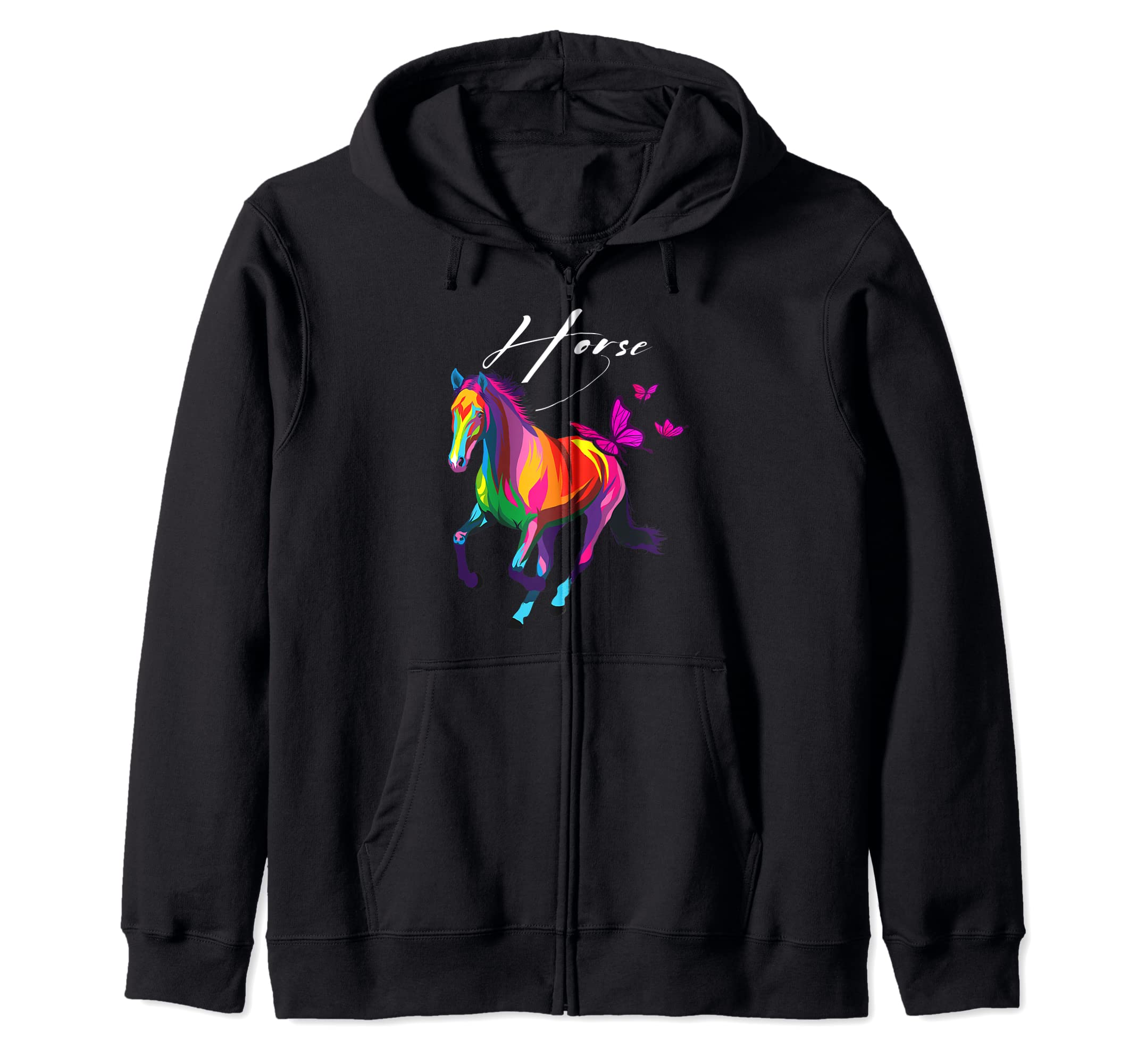 Amazon.co.jp: Colorful Iridescent Horse and Butterfly Zip Hoodie
